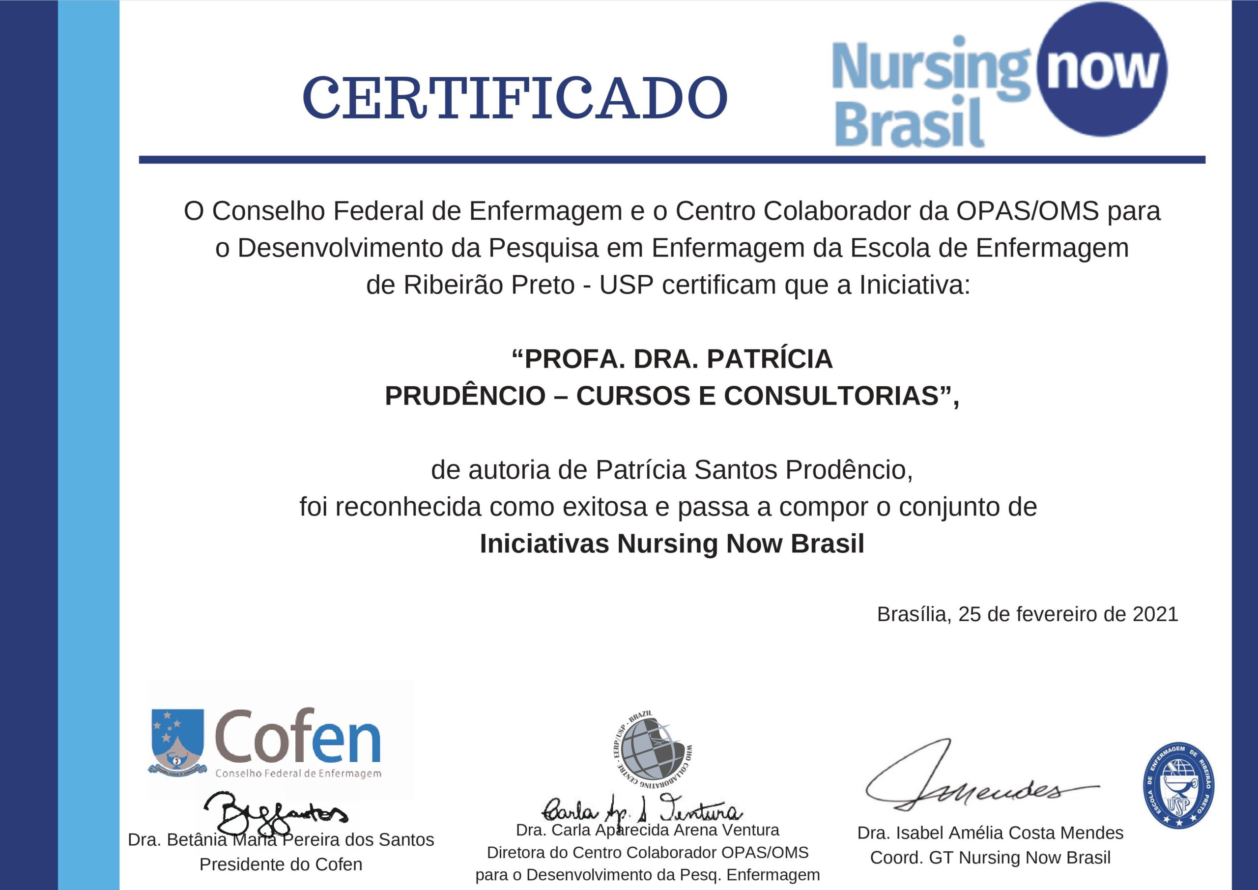 Certificado - Nursing Now Brasil